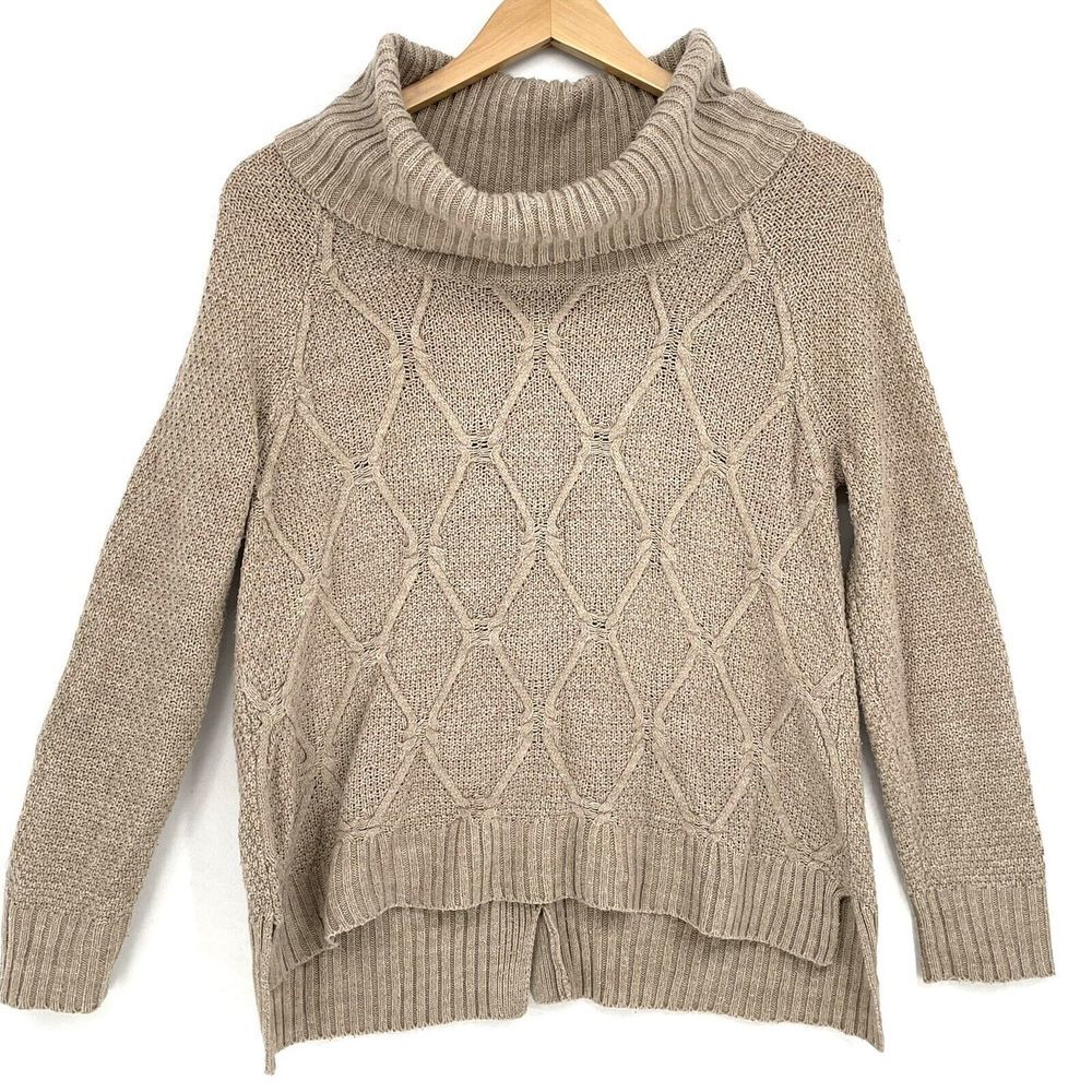 89th and Madison Cowl Neck Sweater Back Buttons Womens Size Small Tan Camel